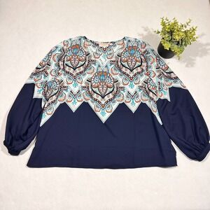 Belle Boho by Kim Gravel Lotus Sunrise Blouse Top Long Puff Sleeve Women's XL